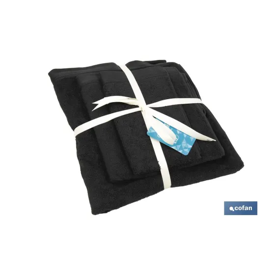 JUEGO DE 3  TOALLAS NEGRO 580 G/M2 GAMA BRILLANTE 30X50  50X100  70X140 CM