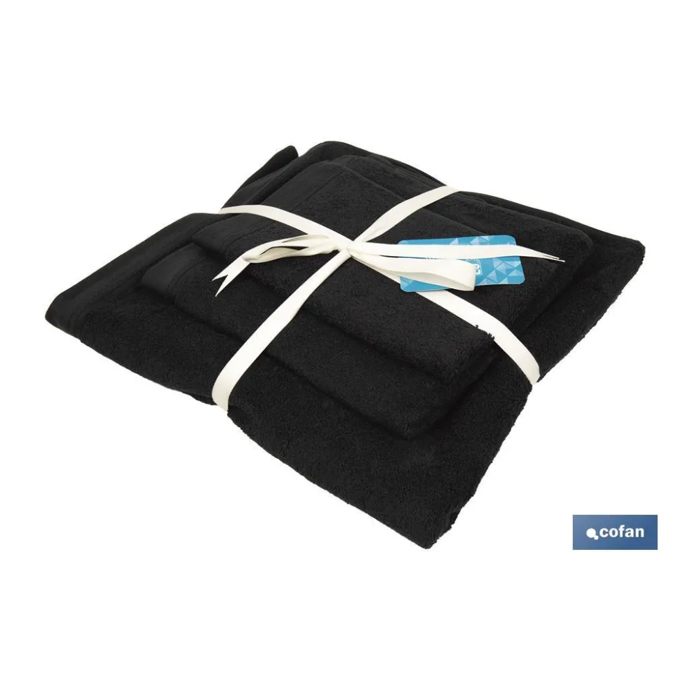 JUEGO DE 3  TOALLAS NEGRO 580 G/M2 GAMA BRILLANTE 30X50  50X100  70X140 CM