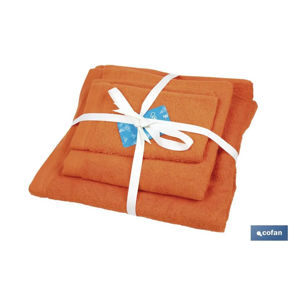 JUEGO DE 3 TOALLAS NARANJA 580 G/M2  GAMA AMANECER 30X50  50X100  70X140 CM
