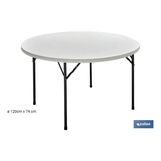 MESA REDONDA PLEGABLE BLANCA 120x74cm