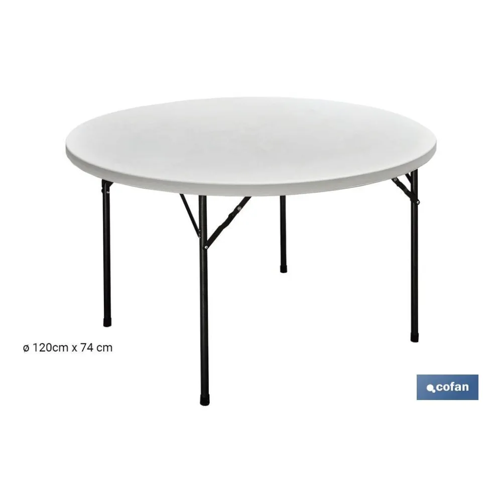 MESA REDONDA PLEGABLE BLANCA 120x74cm