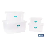 PACK DE 4 CAJAS DE ALMACENAJE TRANSPARENTES 4 L + 8 L + 15 L + 26 L