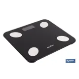 BÁSCULA DE BAÑO DIGITAL NEGRA CON PANTALLA LCD, USB Y MEDICIÓN IMC DE GRASA VISCERAL 30 X 26,5 X 2,2 CM