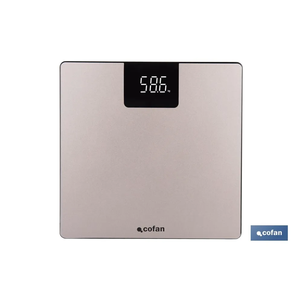 BÁSCULA DE BAÑO DIGITAL DE COLOR PIEDRA CON PANTALLA LED 30 X 30 X 2,2 CM