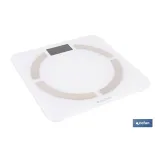 BÁSCULA DE BAÑO DIGITAL BLANCA CON PANTALLA LCD, USB Y MEDICIÓN IMC DE GRASA VISCERAL 30 X 30 X 2,2 CM