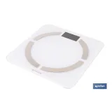 BÁSCULA DE BAÑO DIGITAL BLANCA CON PANTALLA LCD, USB Y MEDICIÓN IMC DE GRASA VISCERAL 30 X 30 X 2,2 CM