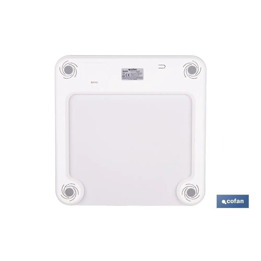 BÁSCULA DE BAÑO DIGITAL BLANCA CON PANTALLA LCD, USB Y MEDICIÓN IMC DE GRASA VISCERAL 30 X 30 X 2,2 CM