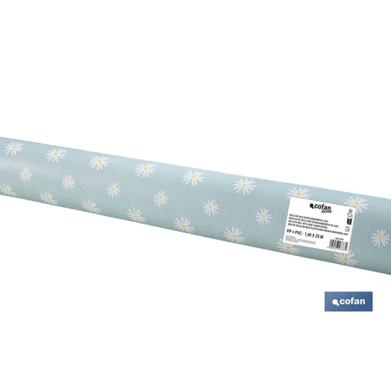 ROLLO DE HULE DISEÑO MARGARITAS JADE 1,40 x 25 M