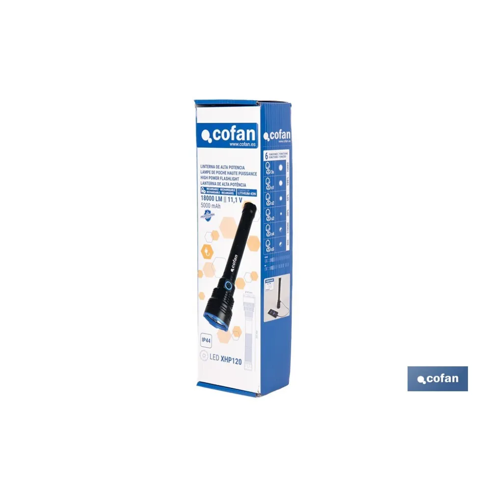 LINTERNA HIGH POWER LED 18.000 LM CON 6 FUNCIONES Ø65 X 322 MM
