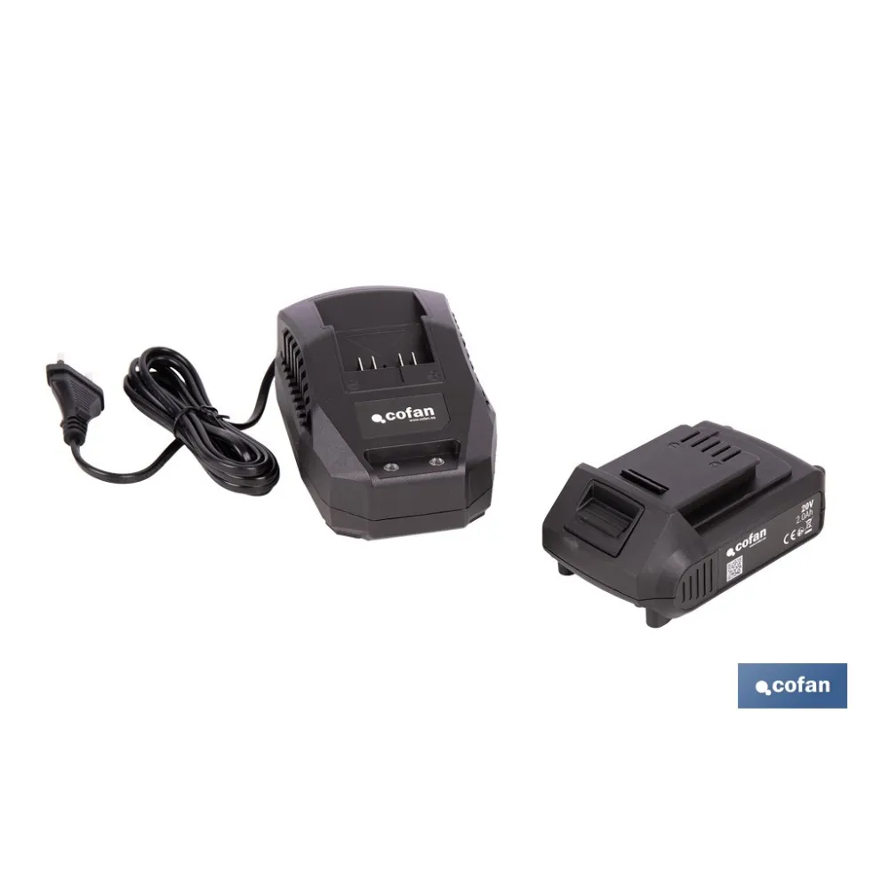 PACK CARGADOR 20 V 2.4 A Y BATERÍA Li-ion 20 V 2.0Ah