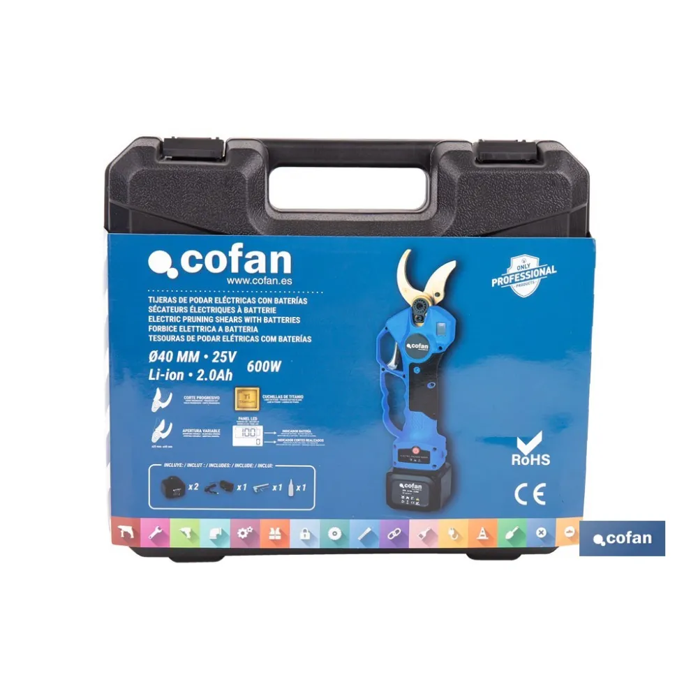 CONJUNTO TIJERAS DE PODAR A BATERÍA + PÉRTIGA EXTENSIBLE 140 - 207 CM