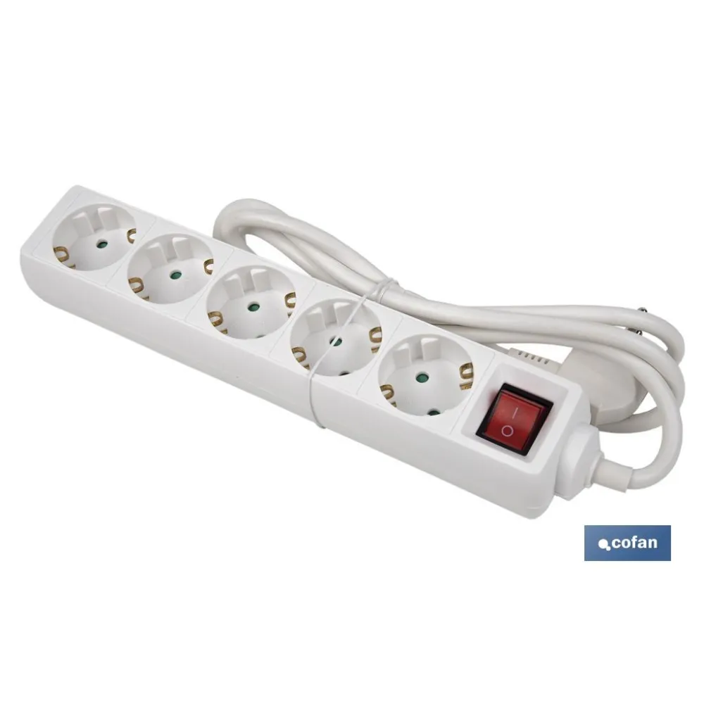 BASE MÚLTIPLE 5T. 1,4M CABLE C/INT. (16A-250V)