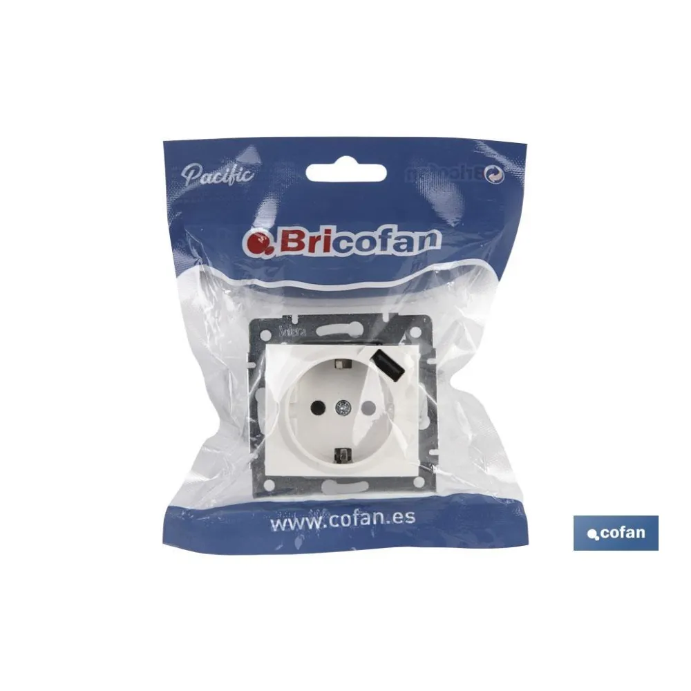 BASE ENCHUFE 2P+T CON OBTURADOR MODELO PACIFIC 16A 250V ENTRADA USB
