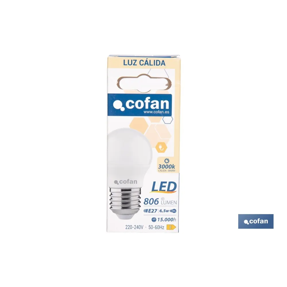 BOMBILLA LED ESFÉRICA E27 6.5 W 806 LM 3000 K