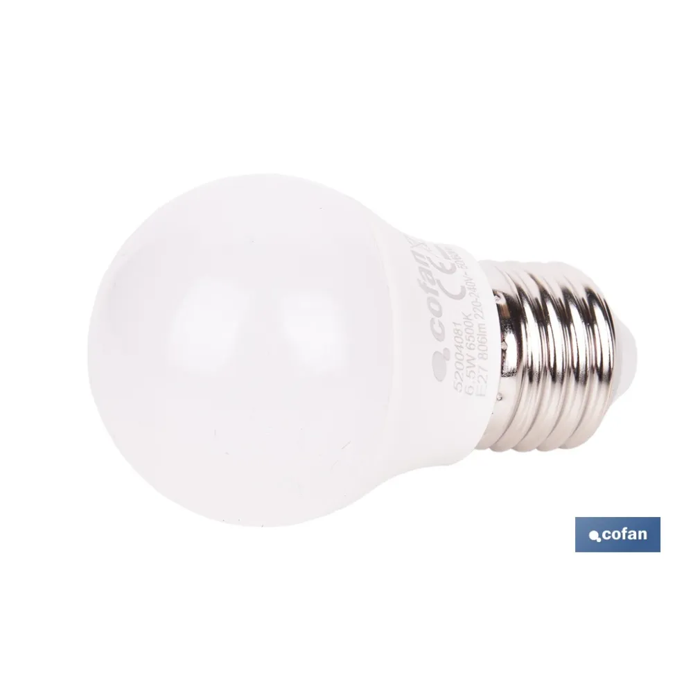 BOMBILLA LED ESFÉRICA E27 6.5 W 806 LM 6500 K
