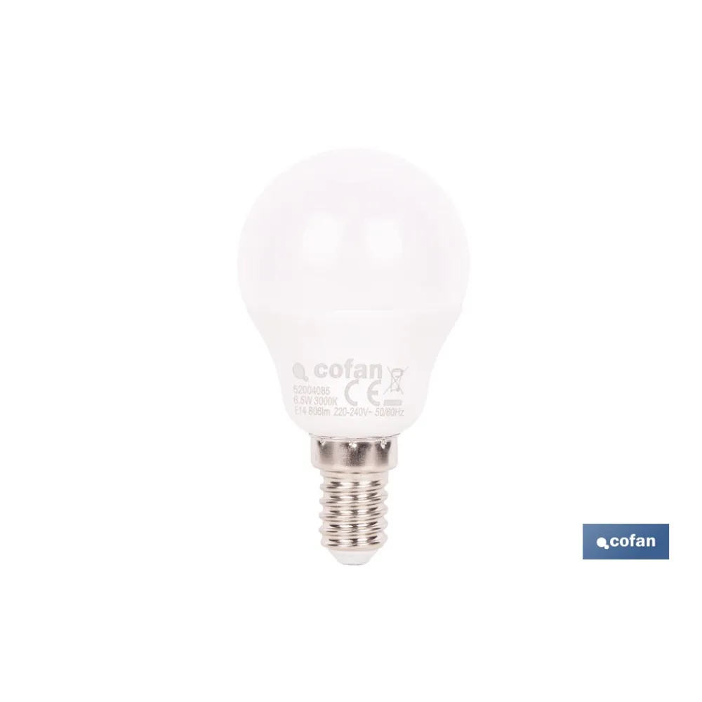 BOMBILLA LED ESFÉRICA E14 6.5 W 806 LM 3000 K