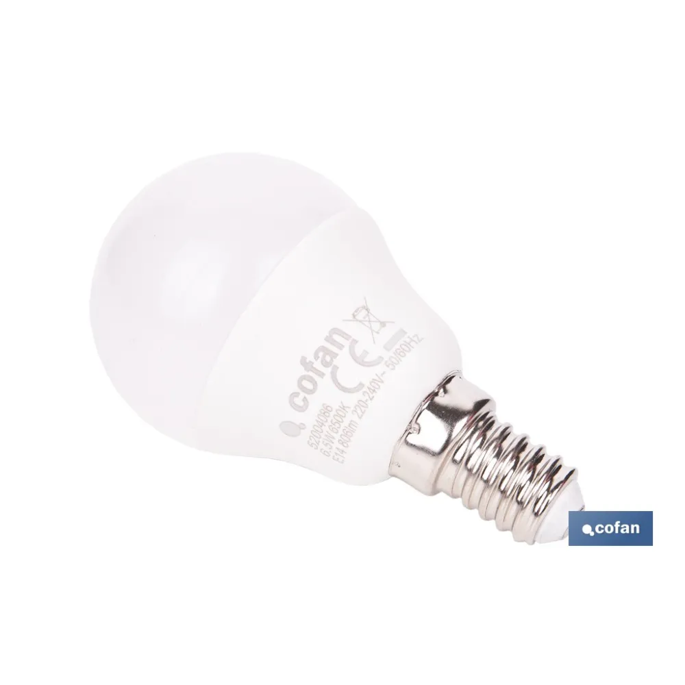 BOMBILLA LED ESFÉRICA E14 6.5 W 806 LM 6500 K