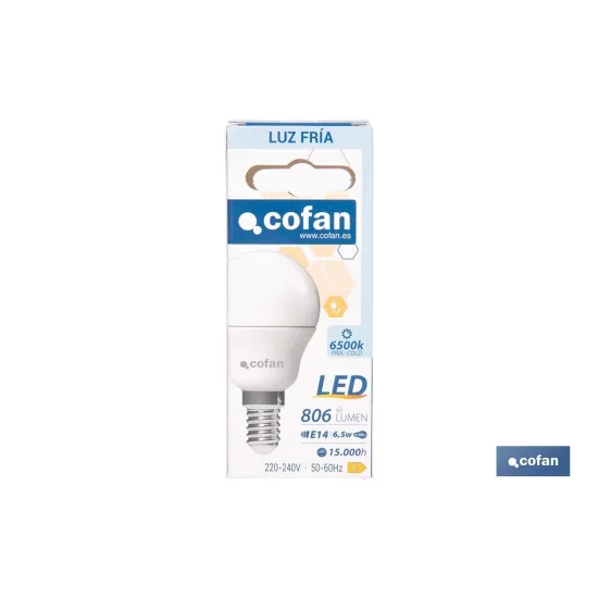 BOMBILLA LED ESFÉRICA E14 6.5 W 806 LM 6500 K