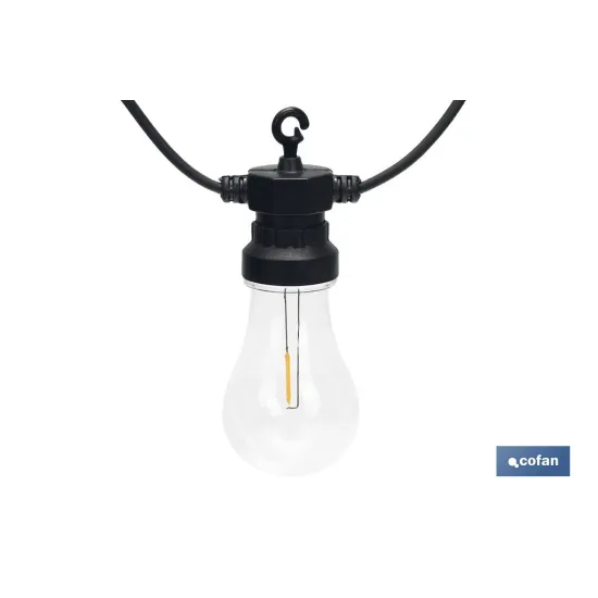 GUIRNALDA DE BOMBILLAS LED 10 UDS. CON PANEL SOLAR A19 3,7 V 1,2 Ah IP44 2700 K 4,5 + 3 M