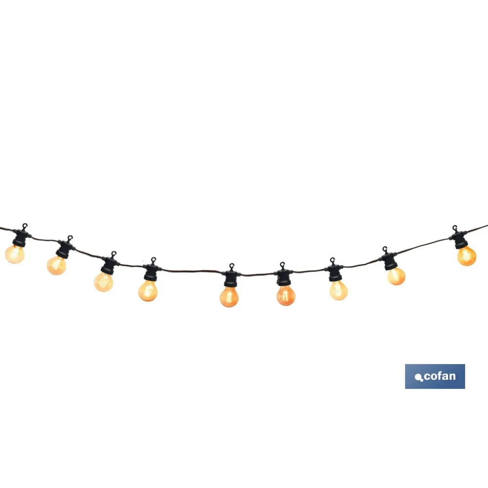 GUIRNALDA DE BOMBILLAS LED 10 UDS. CON PANEL SOLAR A19 3,7 V 1,2 Ah IP44 2700 K 4,5 + 3 M