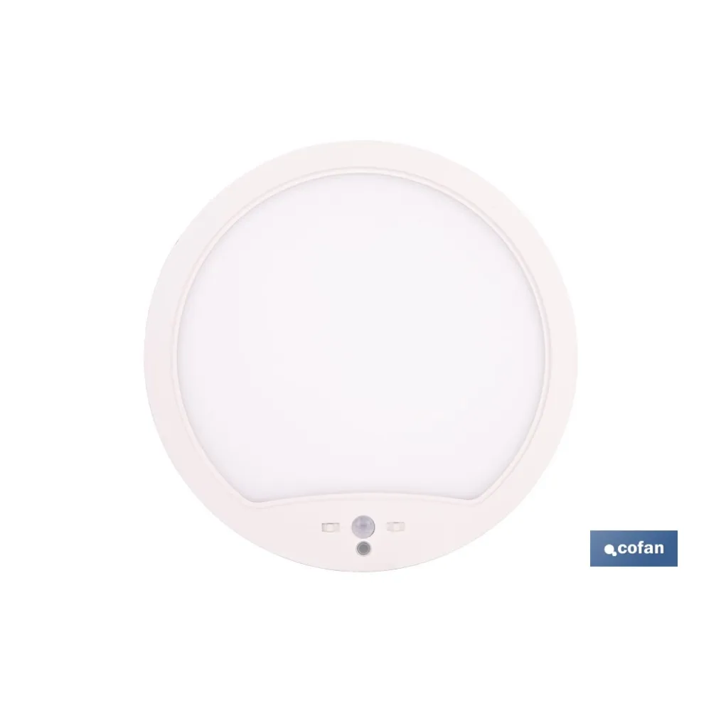 DOWNLIGHT DE SUPERFICIE BLANCO CON SENSOR DE PRESENCIA Y CREPUSCULAR 18 W Ø230 MM