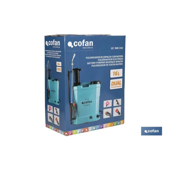 PULVERIZADOR DE ESPALDA 16 L DUAL - ELÉCTRICO/MANUAL Li-ion 12 V 8.0 Ah