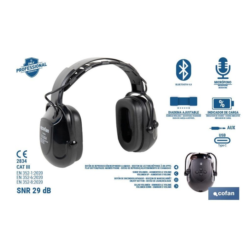 CASCOS ANTIRRUIDO SNR 29 dB CON BLUETOOTH