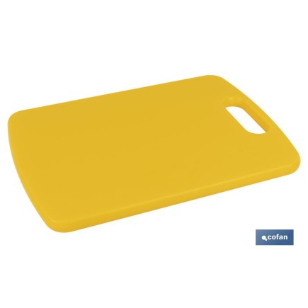 TABLA CORTE CON ASA AMARILLO 34X24X1.5cm MODELO CHIPS