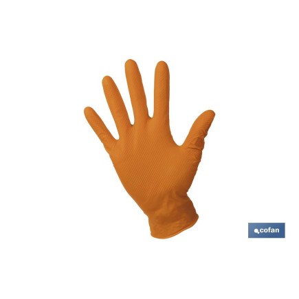 CAJA 100 UDS. GUANTES DE NITRILO NARANJA DIAMANTADO 8,5 G TALLA L