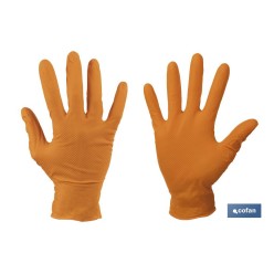 CAJA 100 UDS. GUANTES DE NITRILO NARANJA DIAMANTADO 8,5 G TALLA L