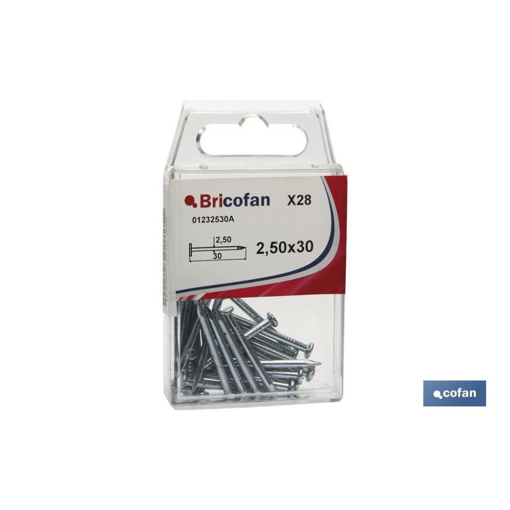 BLÍSTER DE 15 UDS. PUNTA DE ACERO ZINCADO CABEZA PLANA 25X50 MM VENTA UNITARIA