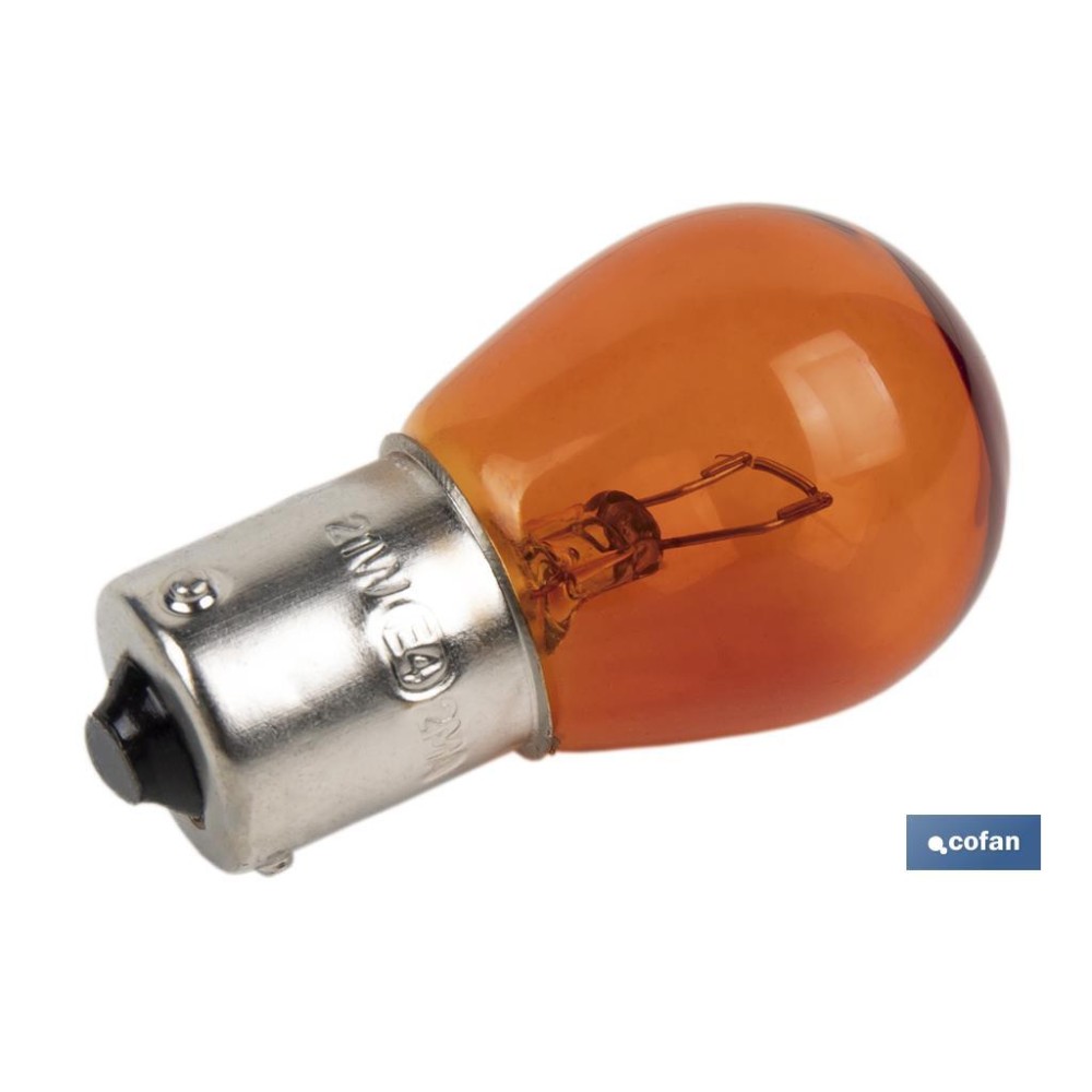 LÁMPARA COFAN 1 POLO ÁMBAR DESCENTRADA PY21W (BAU15s) 12V