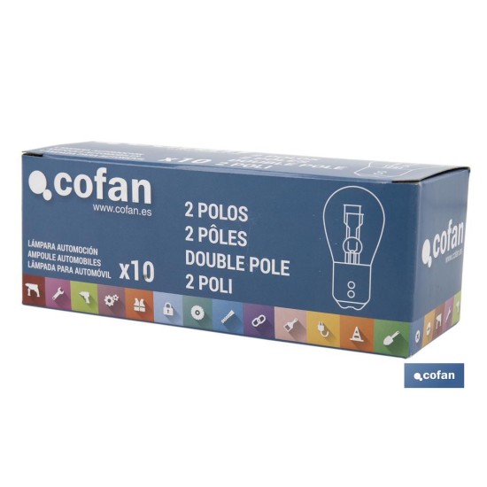 LÁMPARA COFAN 2 POLOS ÁMBAR DESCENTRADA P21/5W (BAZ15d) 12V