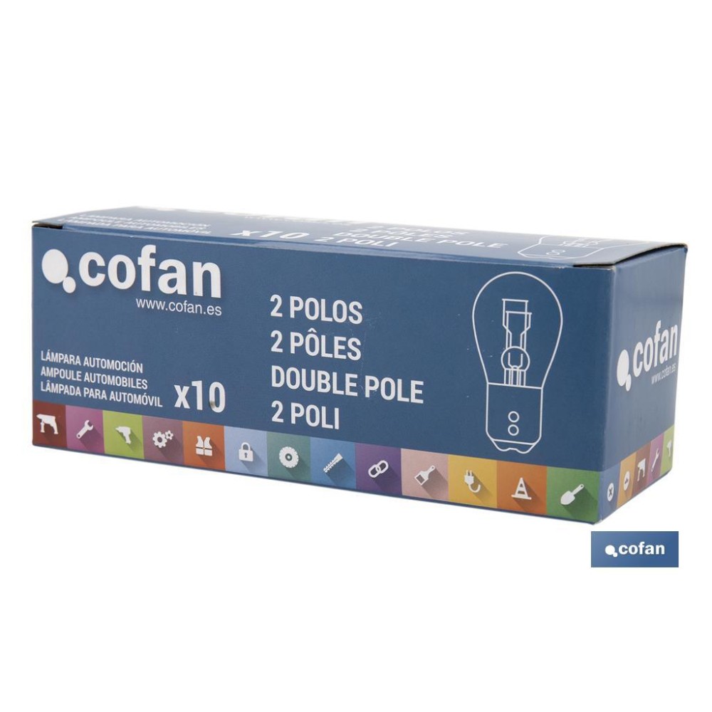 LÁMPARA COFAN 2 POLOS ÁMBAR DESCENTRADA P21/5W (BAZ15d) 12V