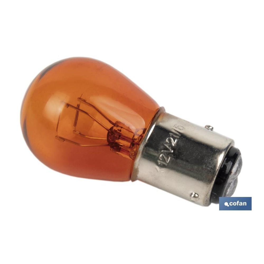 LÁMPARA COFAN 2 POLOS ÁMBAR DESCENTRADA P21/5W (BAZ15d) 12V