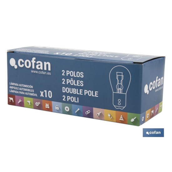 LÁMPARA COFAN 2 POLOS ROJA DESCENTRADA P21/5W (BAW15d) 12V