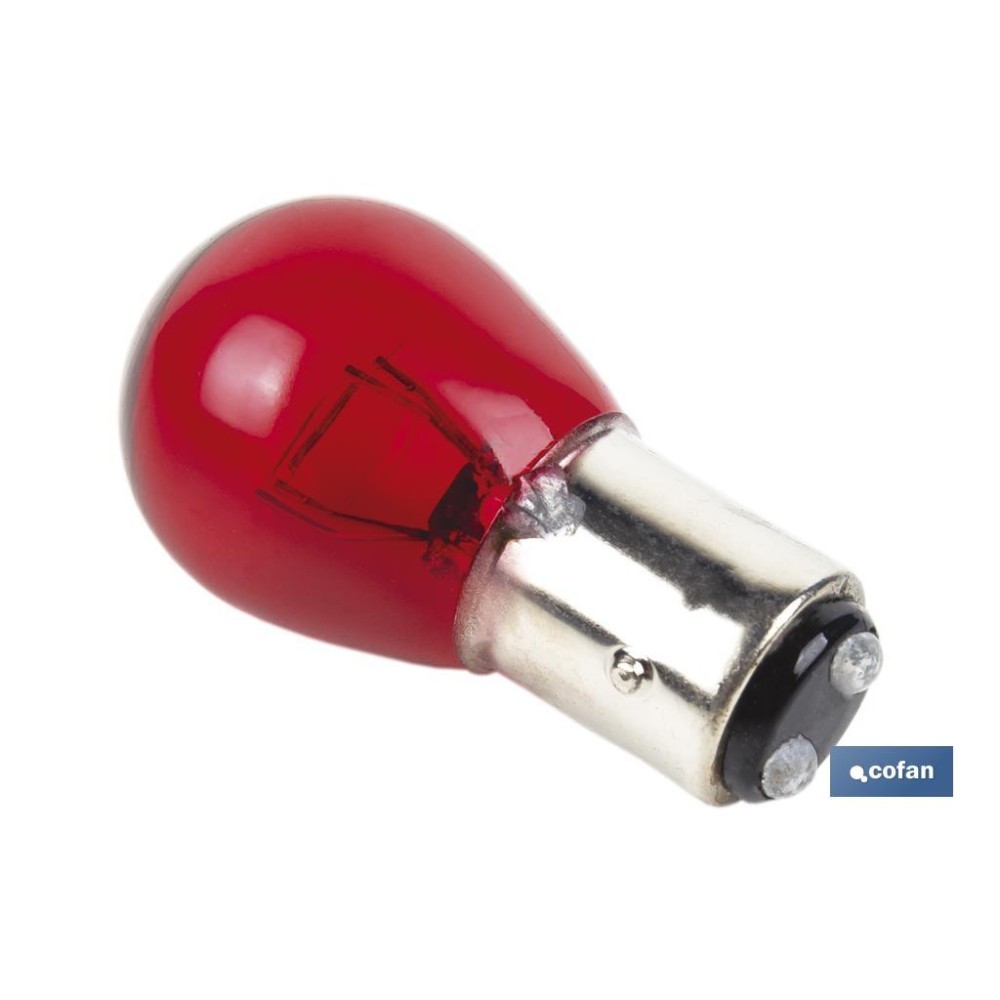 LÁMPARA COFAN 2 POLOS ROJA DESCENTRADA P21/5W (BAW15d) 12V