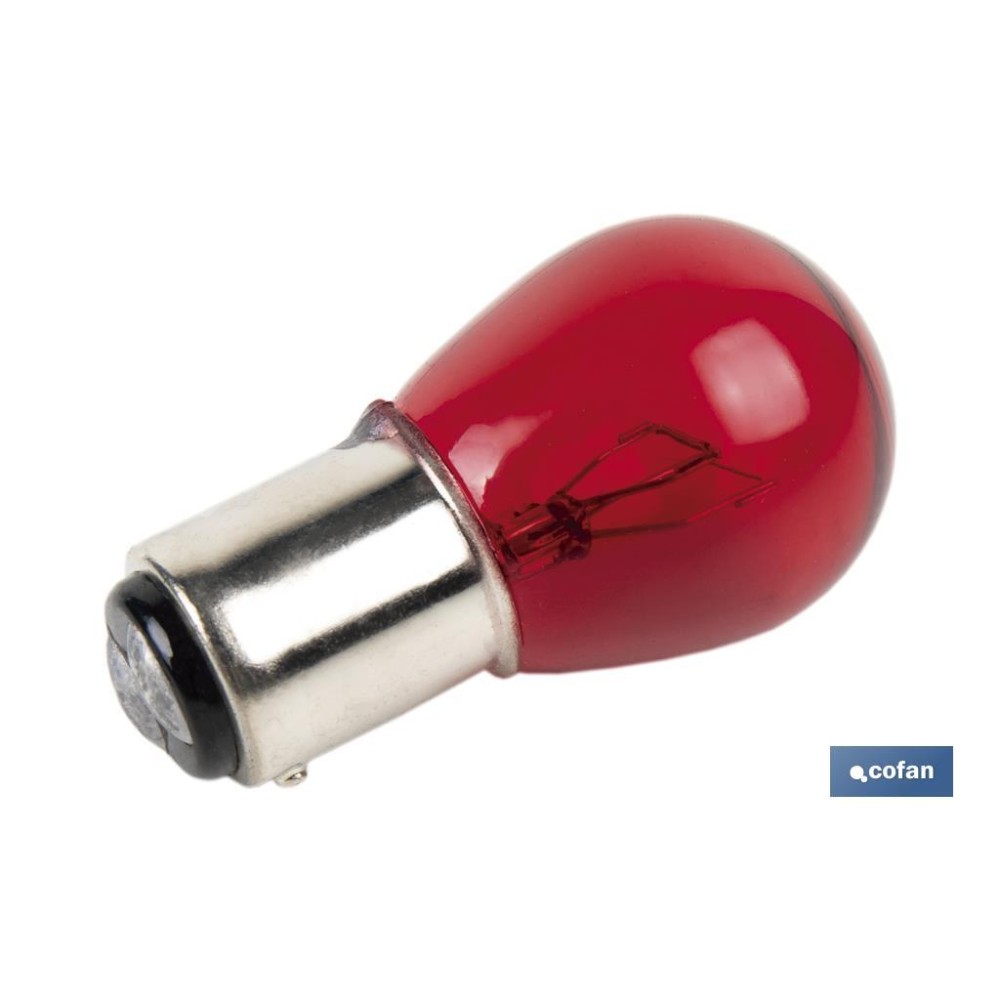 LÁMPARA COFAN 2 POLOS ROJA DESCENTRADA P21/5W (BAW15d) 12V