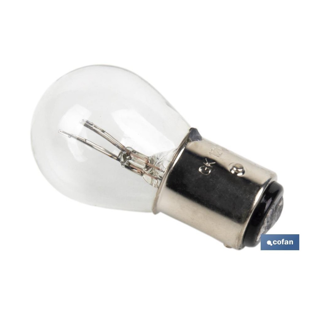 LÁMPARA COFAN 2 POLOS BLANCA DESCENTRADA P21/5W (BAZ15d) 12V