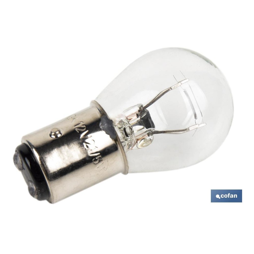 LÁMPARA COFAN 2 POLOS BLANCA DESCENTRADA P21/5W (BAZ15d) 12V