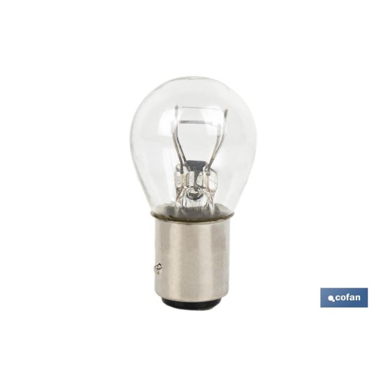 LÁMPARA COFAN 2 POLOS BLANCA DESCENTRADA P21/5W (BAZ15d) 12V venta unitaria