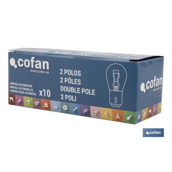 LÁMPARA COFAN 2 POLOS BLANCA DESCENTRADA P21/5W (BAZ15d) 12V venta unitaria