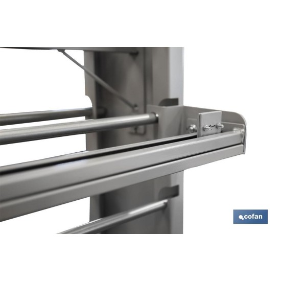 EXPOSITOR DE HULES Y MANTELES HORIZONTAL CON CORTADOR Y RUEDAS PARA 22 ROLLOS