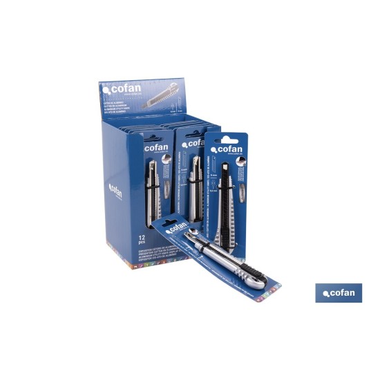 EXPOSITOR DE CÚTER DE ALUMINIO 9 MM 12 UDS.