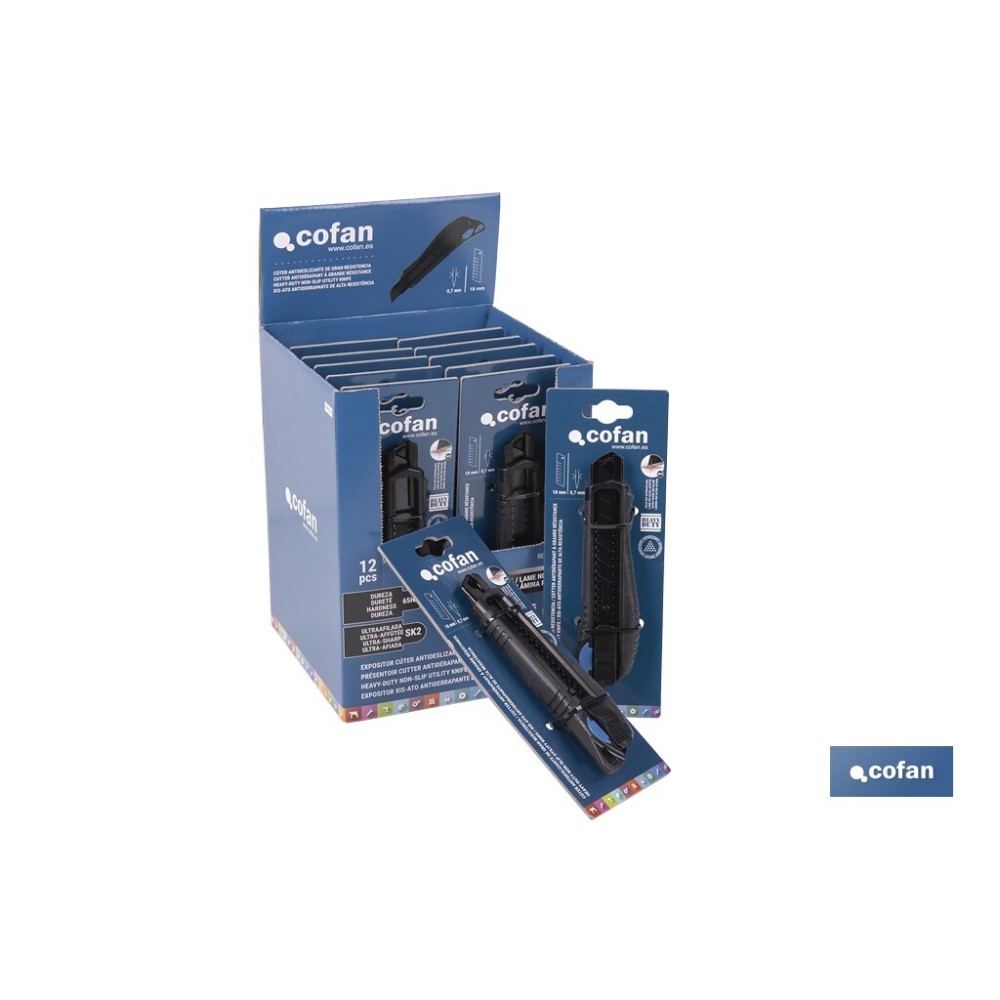 EXPOSITOR DE CÚTER ANTIDESLIZANTE HEAVY DUTY 18 MM 12 UDS.