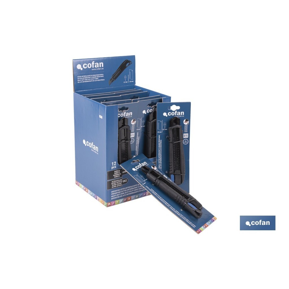 EXPOSITOR DE CÚTER ANTIDESLIZANTE HEAVY DUTY 25 MM 12 UDS.
