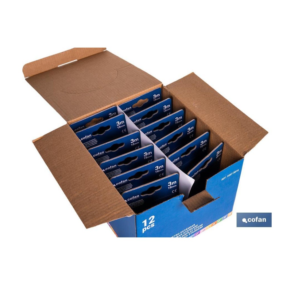 EXPOSITOR FLEXÓMETRO ESTÁNDAR 16 MM X 3 M 12 UDS.