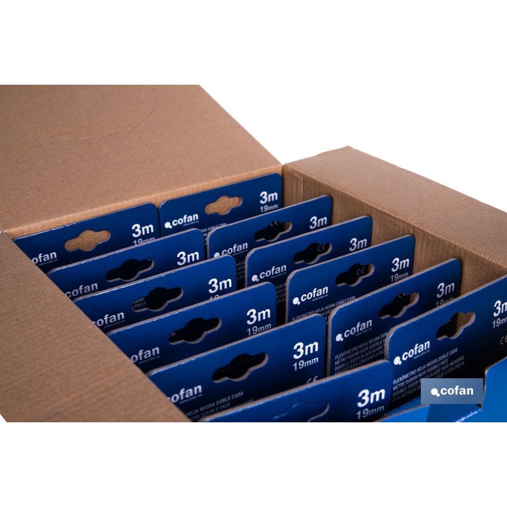 EXPOSITOR FLEXÓMETRO HOJA NEGRA DOBLE CARA 19 MM X 3 M 12 UDS.