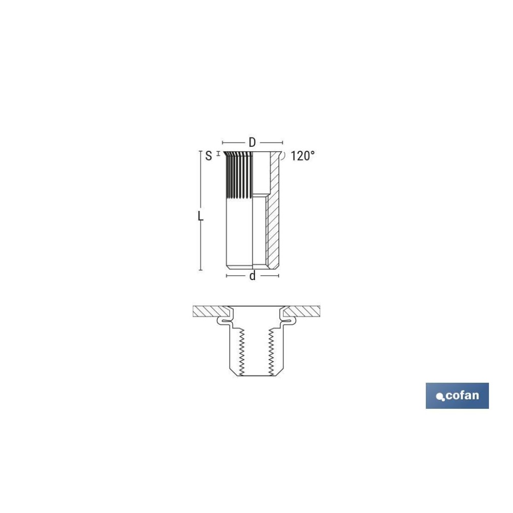 TUERCAS REMACHABLES RANURADAS CABEZA REDUCIDA ACERO M5