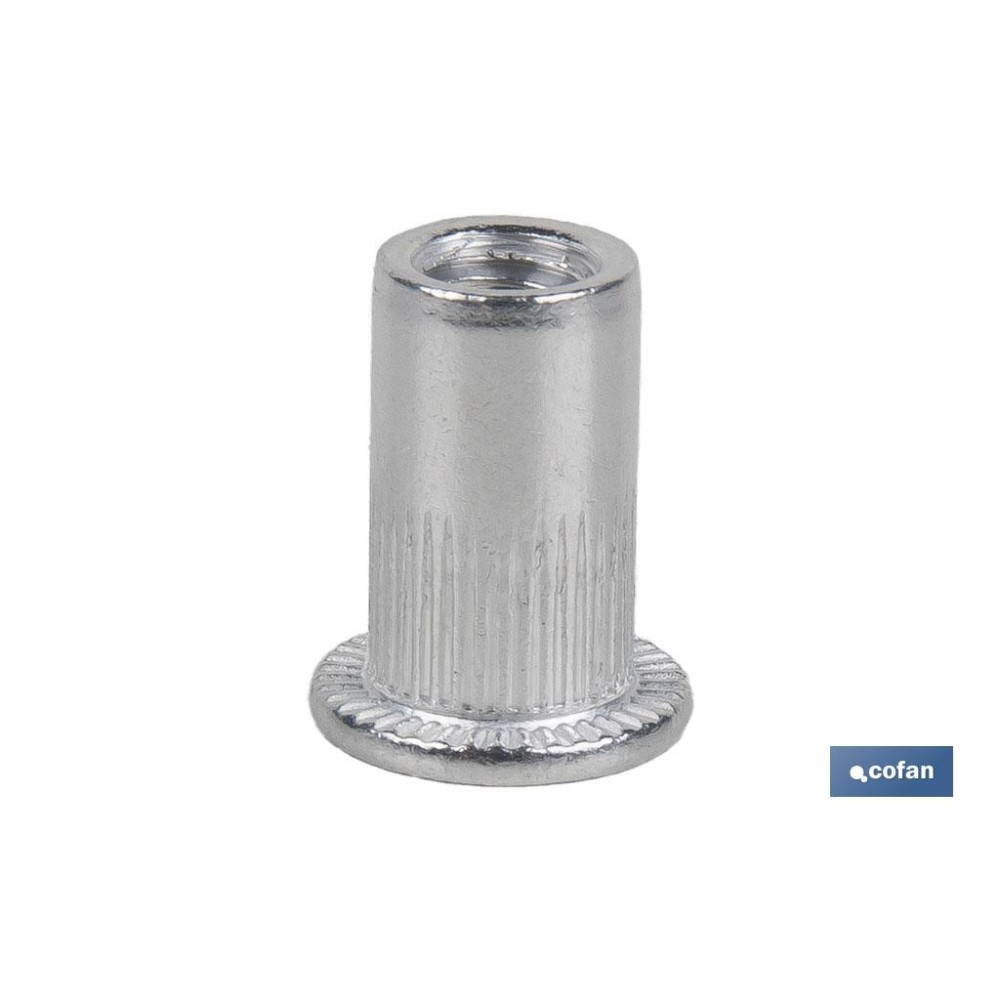 TUERCAS REMACHABLES CILÍNDRICAS RANURADAS FONDO ABIERTO CABEZA ANCHA ALUMINIO M3 X 10
